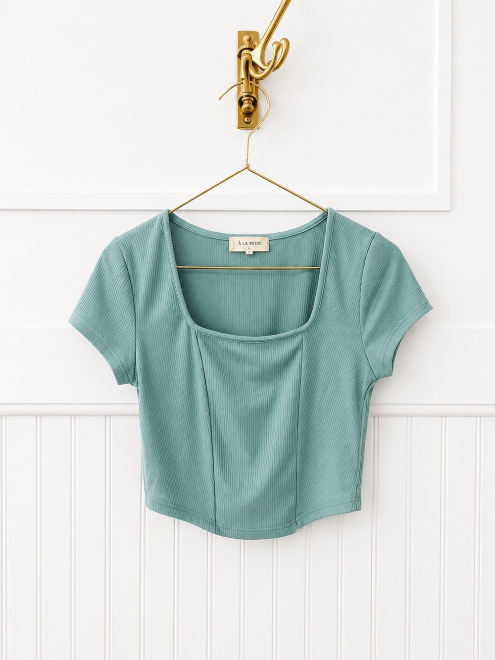 Altar'd State Seafoam Green Ribbed Square-Neck Crop Top